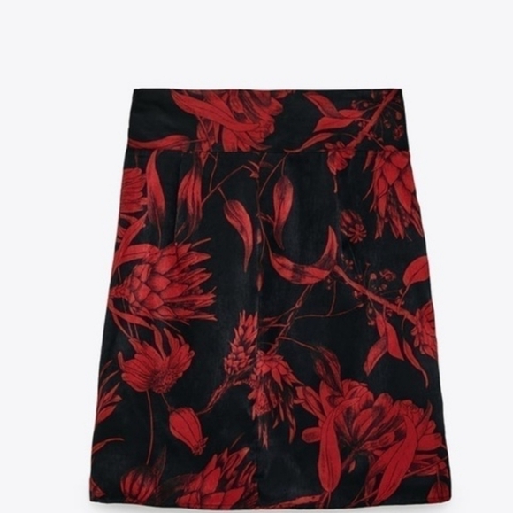 ZARA Tied Print Skirt Floral Red Black - Picture 2 of 12